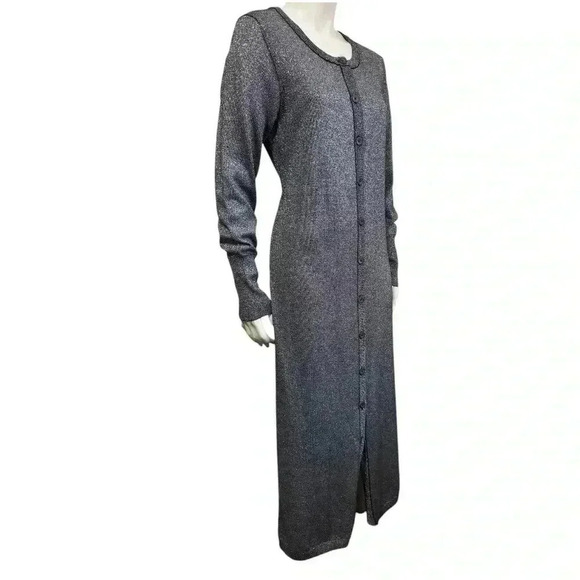 PERUVIAN CONNECTION metallic gray long cardigan duster dress women’s large - Picture 12 of 15